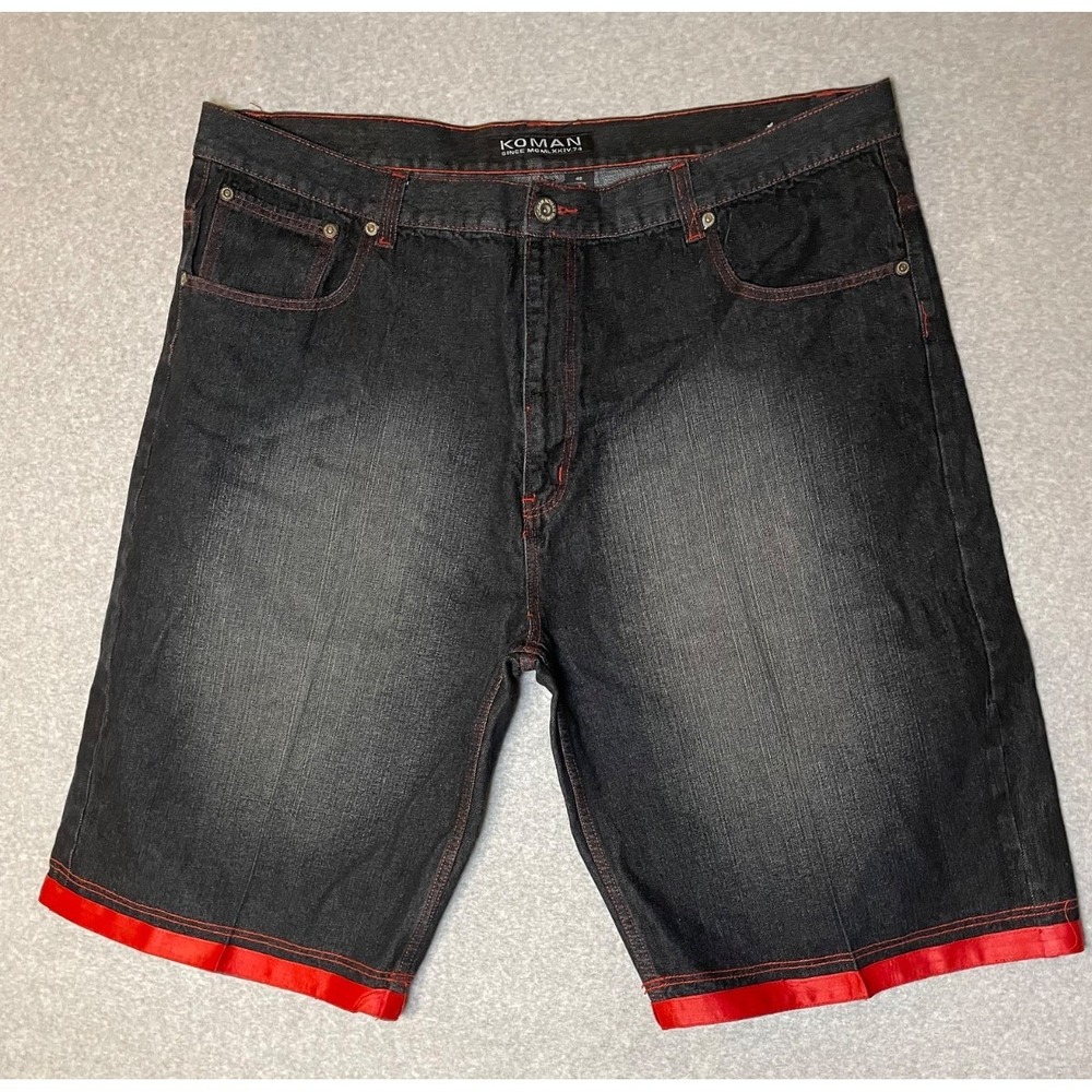 Koman‎ Denim Shorts Jorts Mens 46 Baggy 44x14 Dark Wash Hip Hop Streetwear